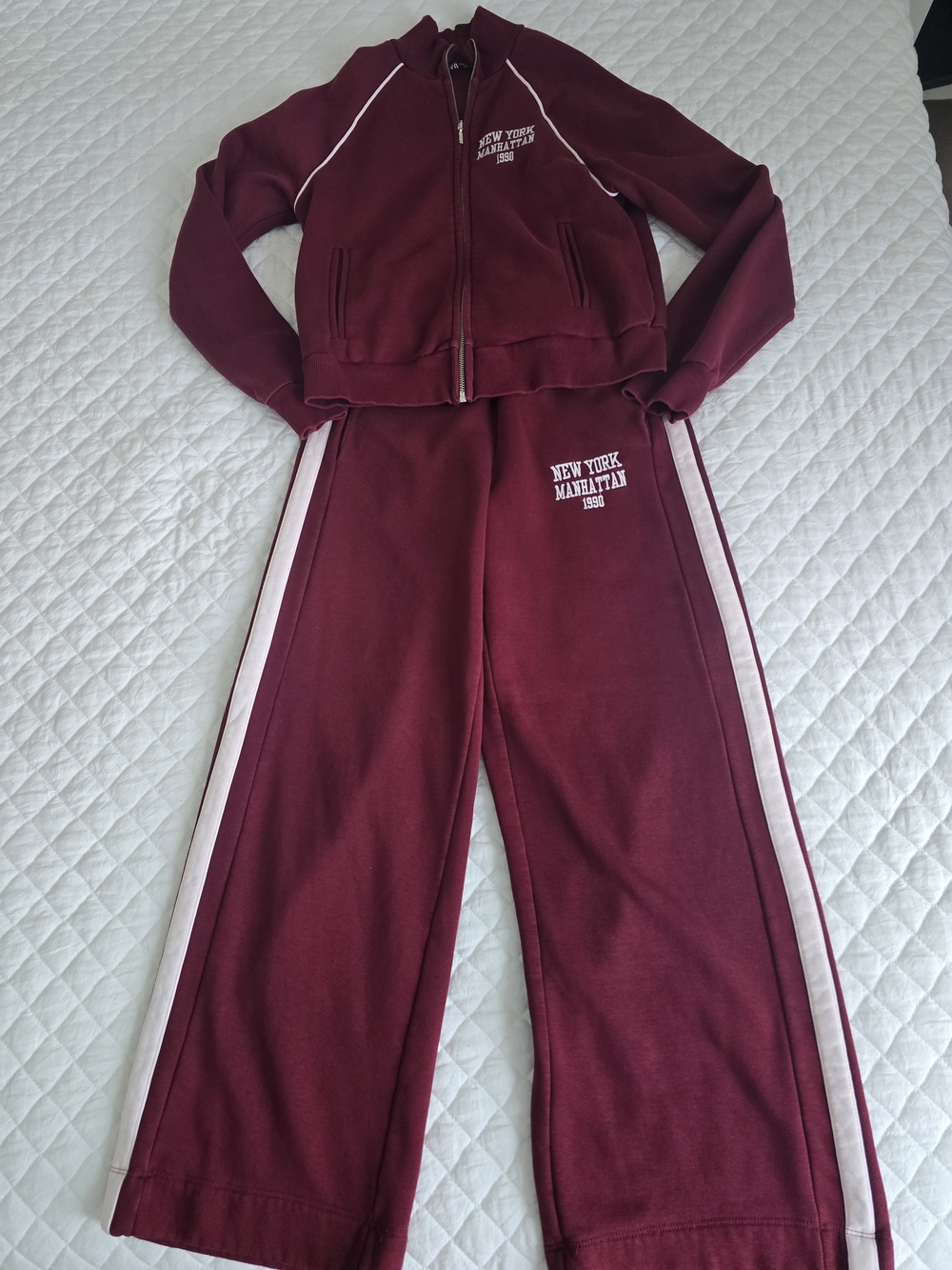 ZARA Burgundy Track Suit Set Jacket M Pants S New York Manhattan